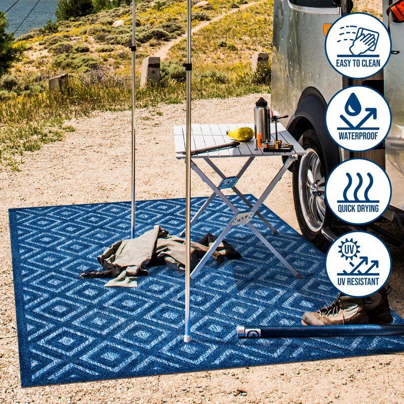 5'x8' Portmany Neutral Diamond Trellis Indoor/Outdoor Area Rug, Navy - JONATHAN Y