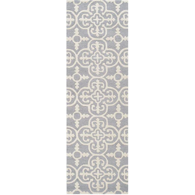 Hand-Tufted Silver & Ivory Wool Non-Slip Area Rug - 30x14 inches