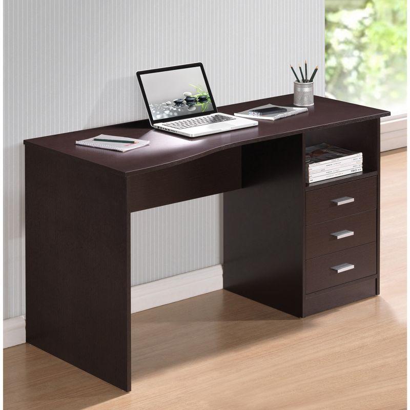 Espresso Gray 51" Wood Desk with 3 Drawers and Shelf