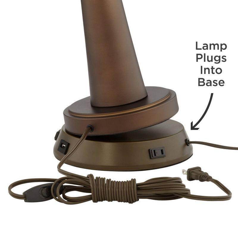 Franklin Iron Works Industrial Table Lamp with USB and AC Power Outlet Workstation Charging Base 26" High Bronze Double Shade Living Room