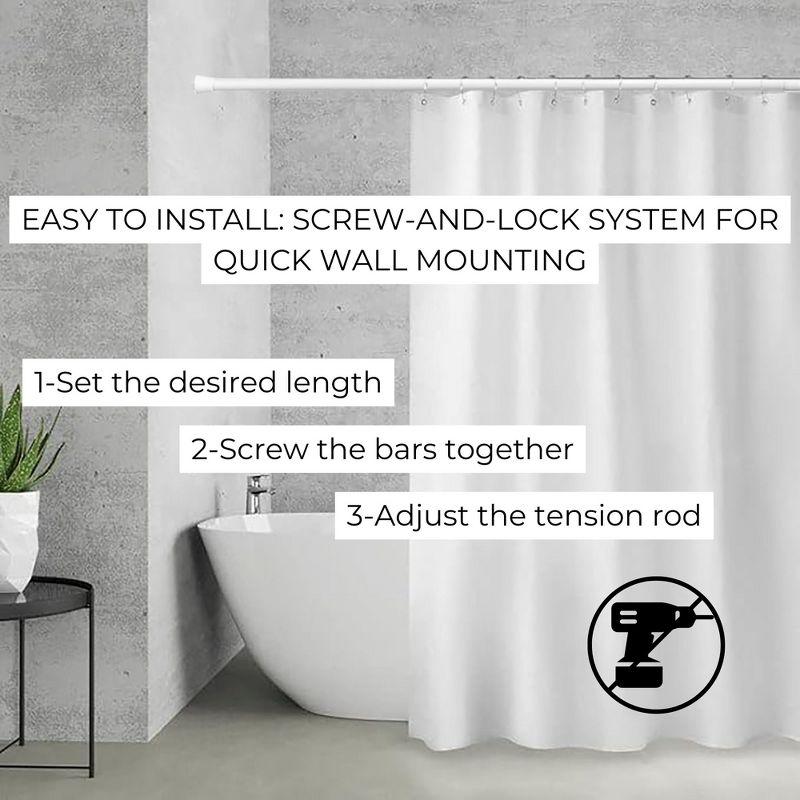 Evideco French Home Goods Adjustable White Shower Curtain Rod, Tension Design for Quick Installation, Extendable Length 41.3 to 98.4 Inches