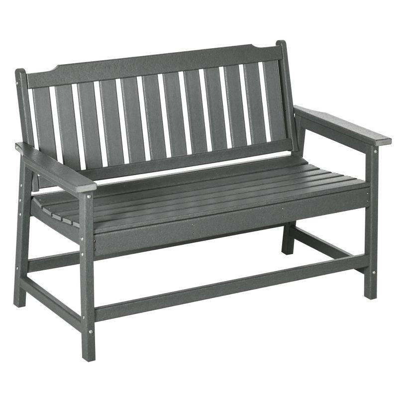 Dark Gray HDPE 2-Person Outdoor Garden Bench with Slatted Back and Armrests