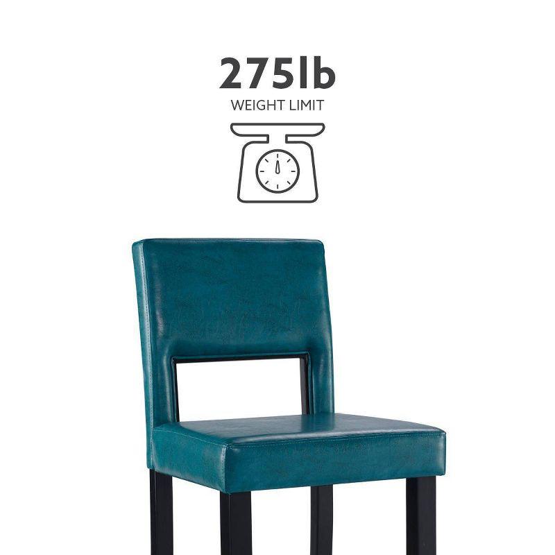 30" Vega Padded Back and Seat Faux Leather Barstool Blue - Linon: Upholstered, Rubberwood Legs, Fixed Height