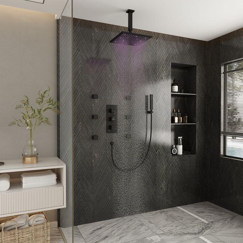 3-Function Luxury Ceiling Mount 12 Inch LED Thermostatic Shower System with 6 Body Jets