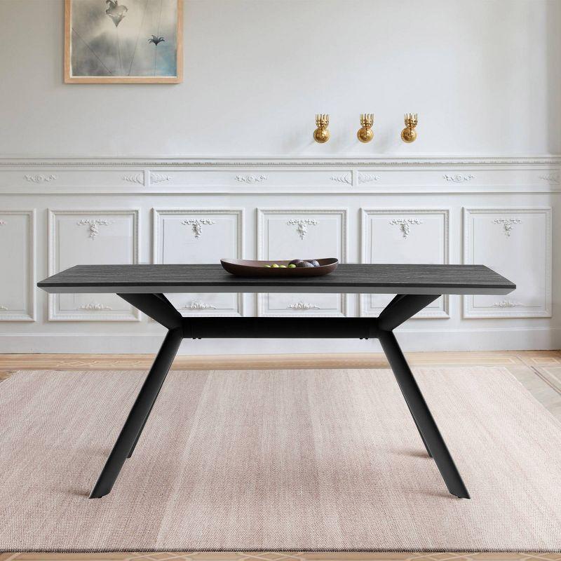 63" Rectangular Margot Top Finish Dining Table Dark Gray/Black - Armen Living: Sturdy Metal Frame, Seats 6