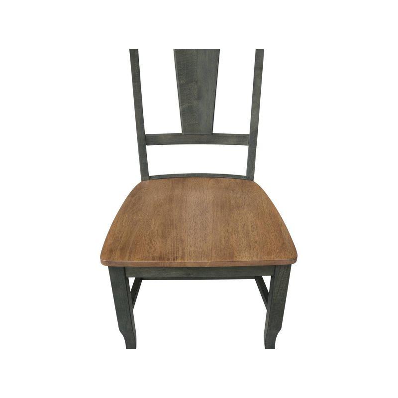 Set of 2 Solid Wood Panel Back Chairs Hickory/Washed Coal - International Concepts: Rubberwood Frame, Armless Design