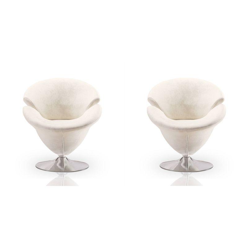 Set of 2 White Velvet Tulip Swivel Chairs with Polished Metal Base