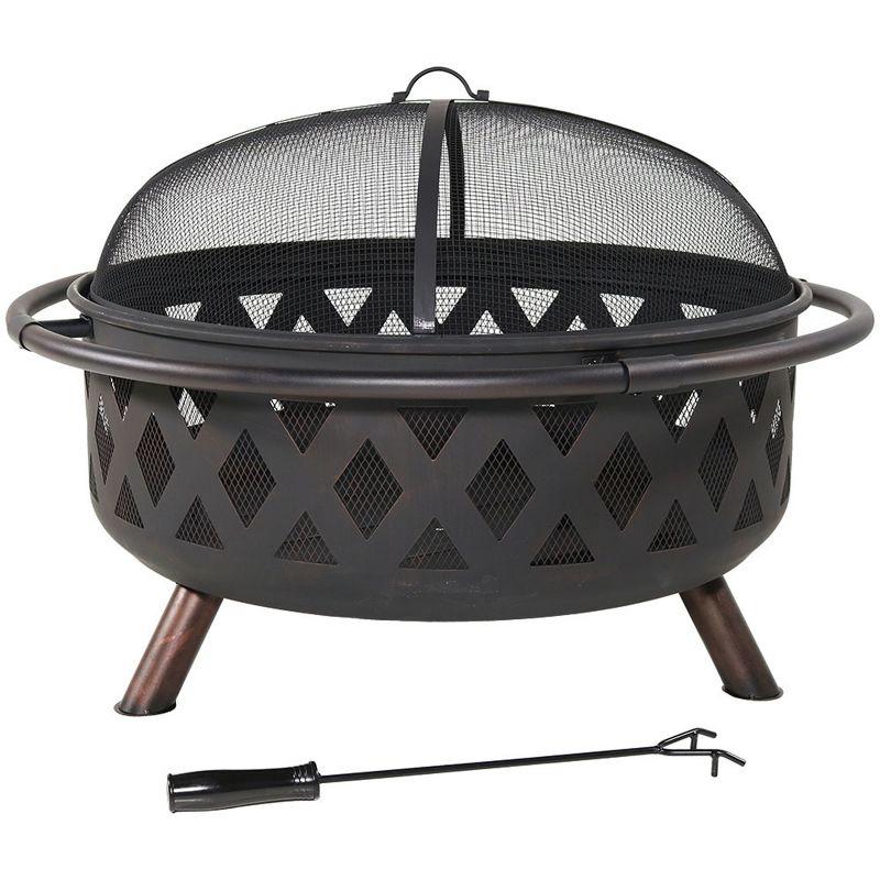 Sunnydaze Crossweave Heavy-Duty Steel Outdoor Fire Pit with Spark Screen, Poker, Grill, and Cover - Black