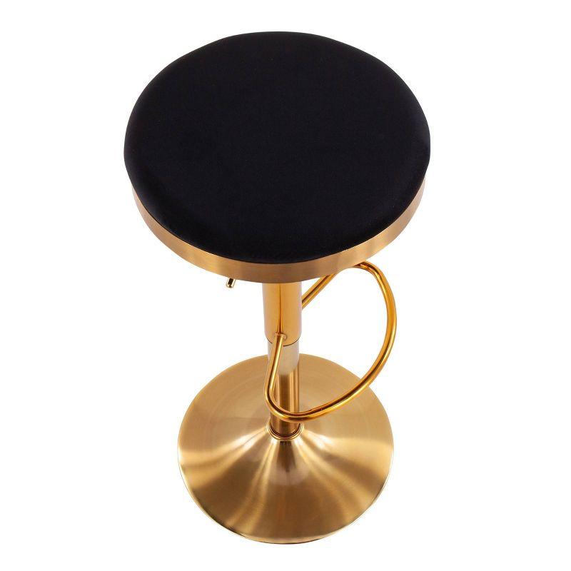 Set of 2 Dakota Glam Adjustable Barstools Steel/Velvet Gold/Black - LumiSource: Swivel, Footrest, Mid-Century Modern Design
