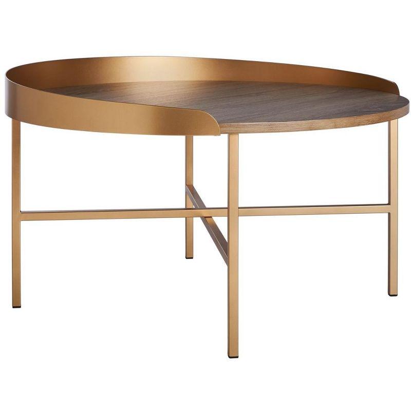 Prague Round Coffee Table - Light Grey Oak/Gold - Safavieh