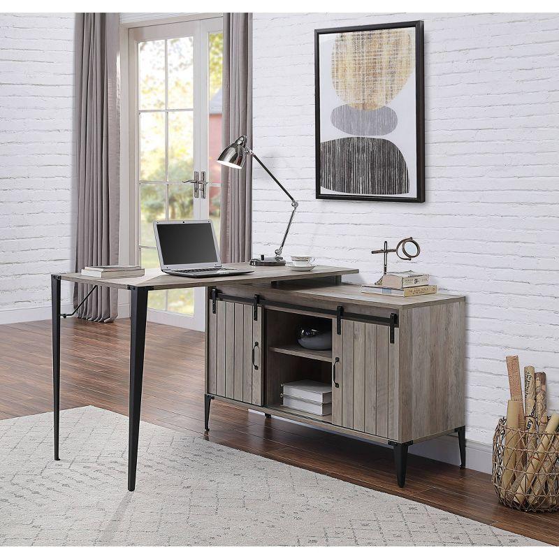 Gray Oak and Black Industrial Chic L-Shaped Desk with Storage