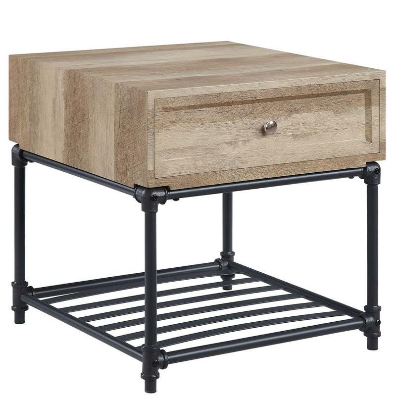 Acme Furniture Brantley 22" Drawer and 1 Tier Shelf Accent Tables Oak and Sandy Black: No Assembly, Open Storage