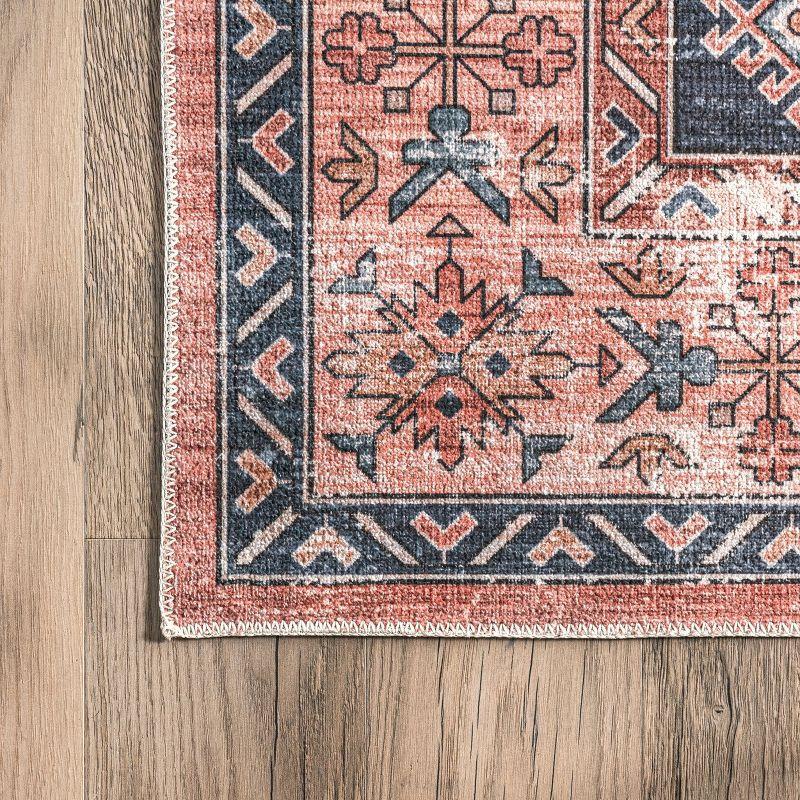 Nuloom Medallion 6x9 Machine Washable Indoor Area Rug for Living Room Bedroom Dining Room Kitchen, Brick/Dark Grey