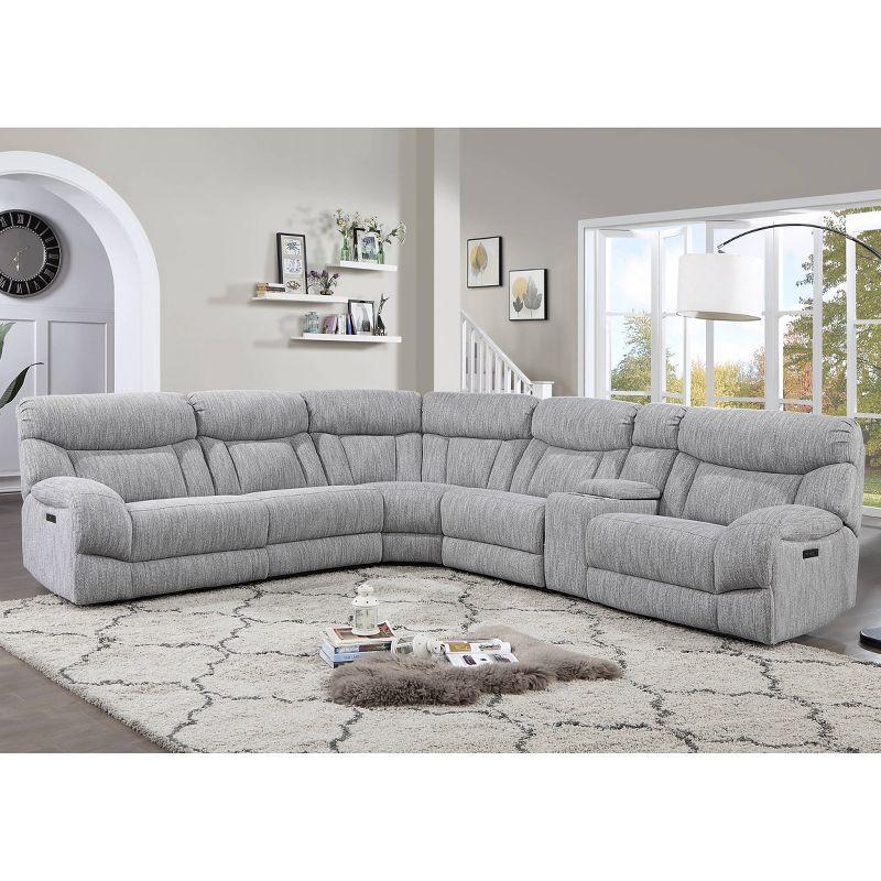 Gray Herringbone Six-Piece Fabric Sectional with Pillow-top Arms