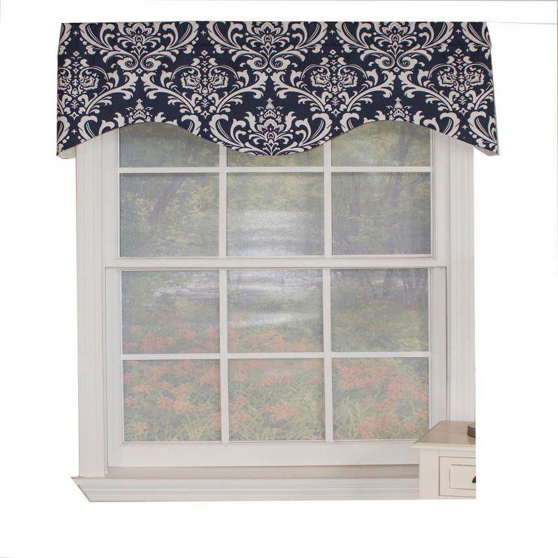 Navy and White Cotton Damask Window Valance