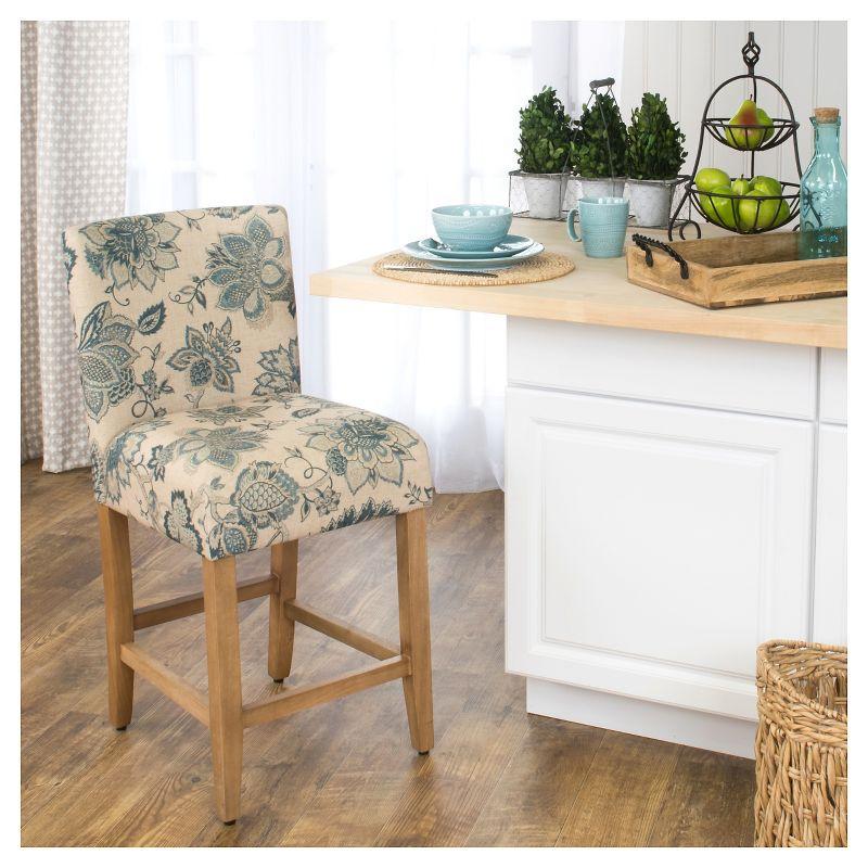 Lexie 24" Blue Floral Upholstered Counter Stool with Wood Legs