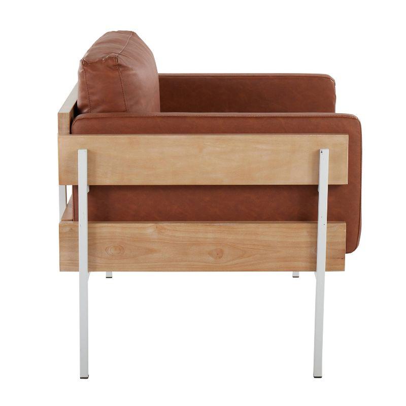 LumiSource Kari Accent Chair White/Natural/Camel: Faux Leather Upholstery, Metal Legs, Foam Fill, 250lb Capacity