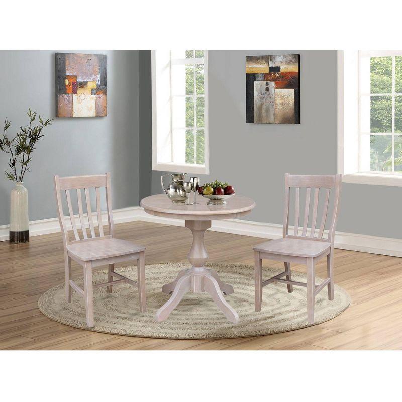 3pc Solid Wood 30"x30" Round Pedestal Dining Table and 2 Cafe Chairs Washed Gray Taupe - International Concepts