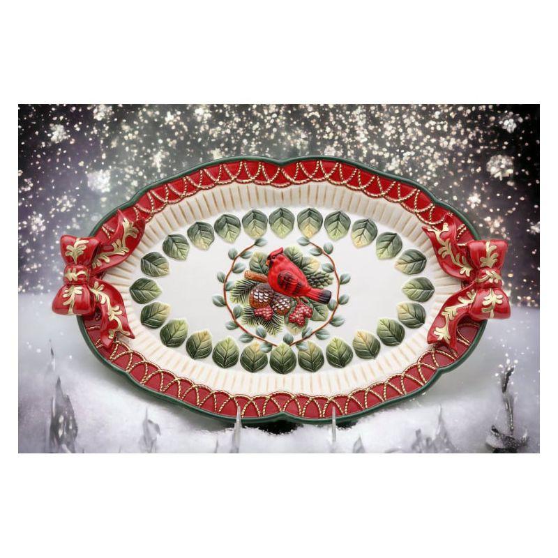 Kevins Gift Shoppe Ceramic Christmas Evergreen Holiday Robin Bird Tray