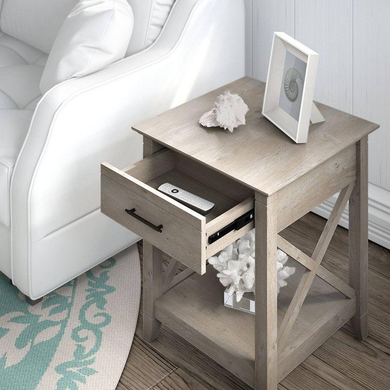 Key West End Table with Storage Washed Gray - Bush Furniture: Coastal Style, Drawer & Shelf