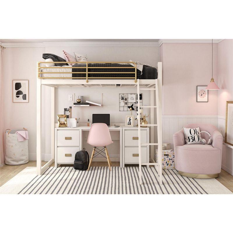 Explorer's Haven White Wooden Kids' Desk with Gold Drawer Pulls