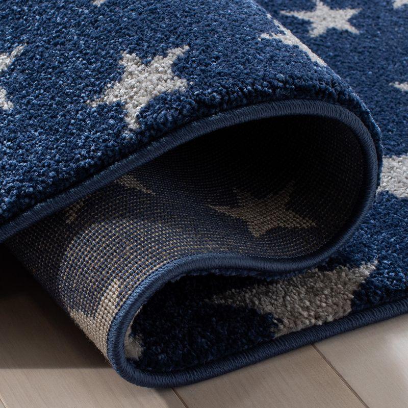 Starry Night Synthetic Round Kids Rug in Navy & Gray - Non-Slip and Stain-Resistant