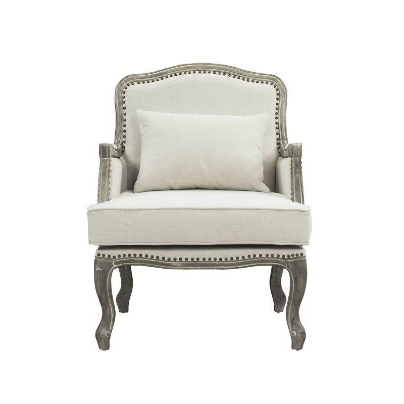 29" Tania Accent Chair Cream Linen Brown Finish - Acme Furniture: French Cabriole, Nailhead Trim, No Assembly Required