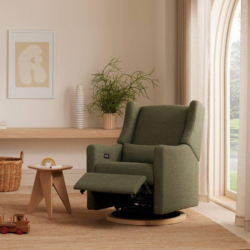 Babyletto Kiwi Olive Green Boucle Nursery Power Glider Recliner Chair with Light Wood Base