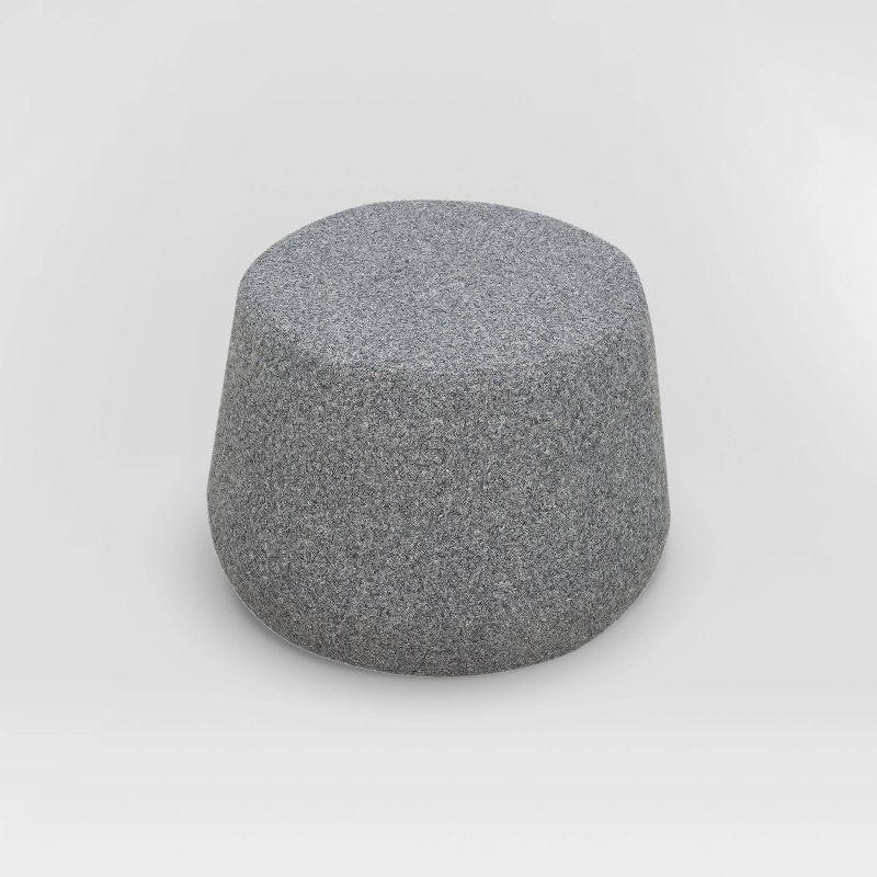 Thimble-Shaped Gray Sherpa Fabric Round Ottoman