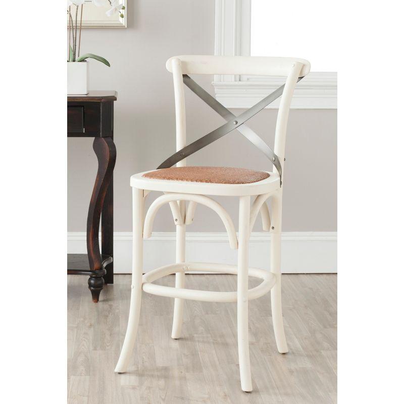 Ivory Wood X Back Counter Stool with Wicker Seat