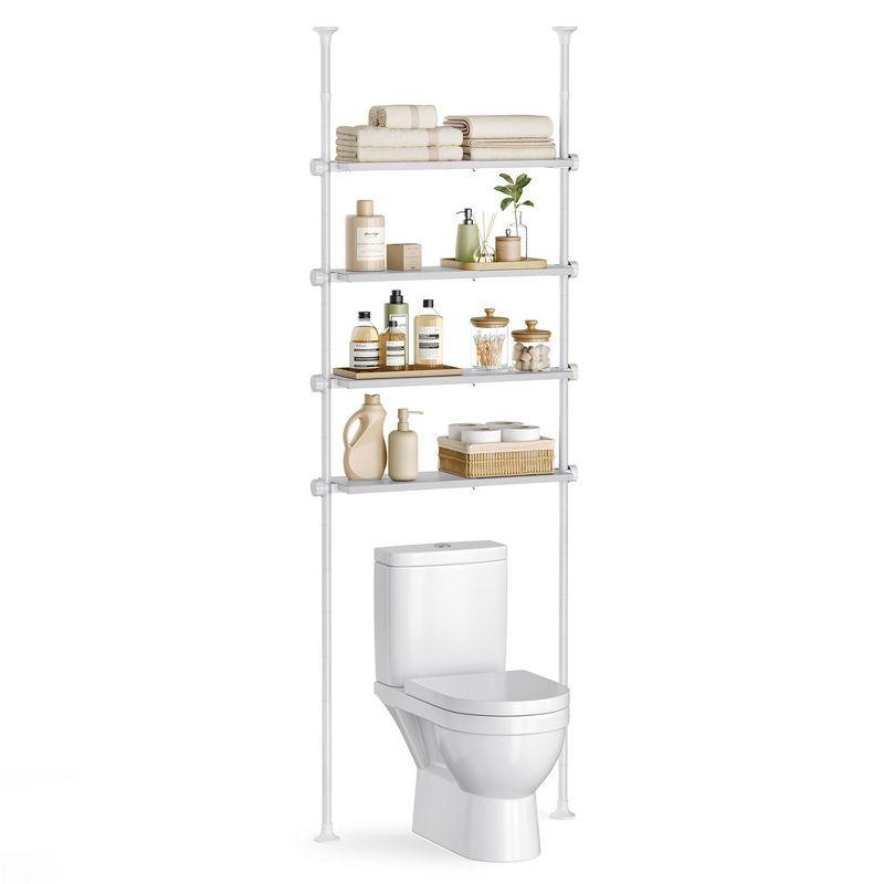 SONGMICS Bathroom Organizer 4-Tier, Over The Toilet Storage Shelf, 4 Height Adjustable and Extendable Shelves, 35.4 to 122.1 Inch Tall,Pearl White