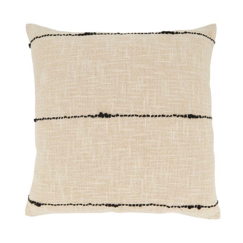 Beige and Black Striped Woven Cotton Blend Square Throw Pillow