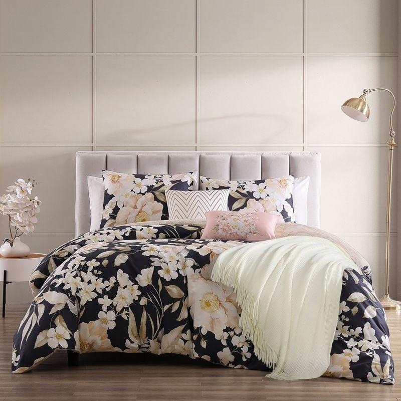 Blush Floral Cotton Reversible Full Comforter Set