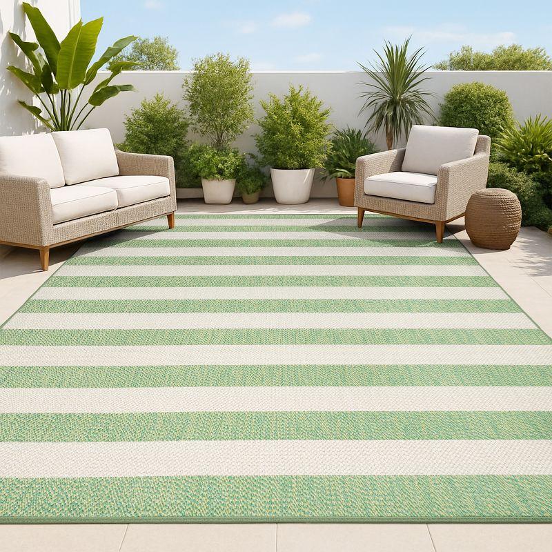 4' x 6' Negril Two-Tone Wide Stripe Indoor/Outdoor Area Rug, Green/Cream - JONATHAN Y