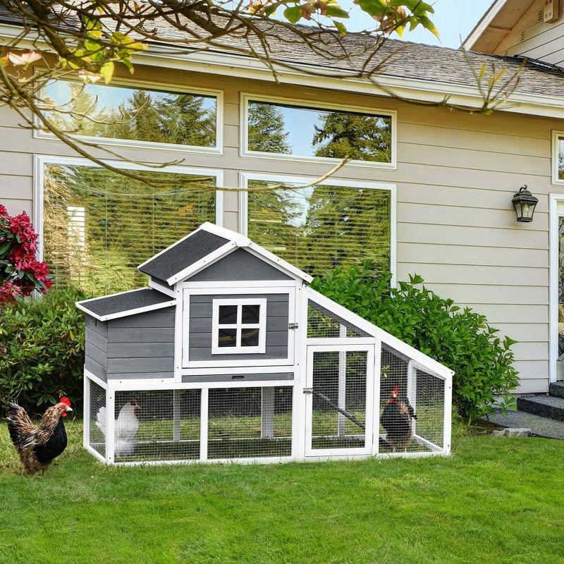 PawHut 69" Wooden Chicken Coop, Poultry Cage Hen House with Connecting Ramp, Removable Tray, Ventilated Window and Nesting Box