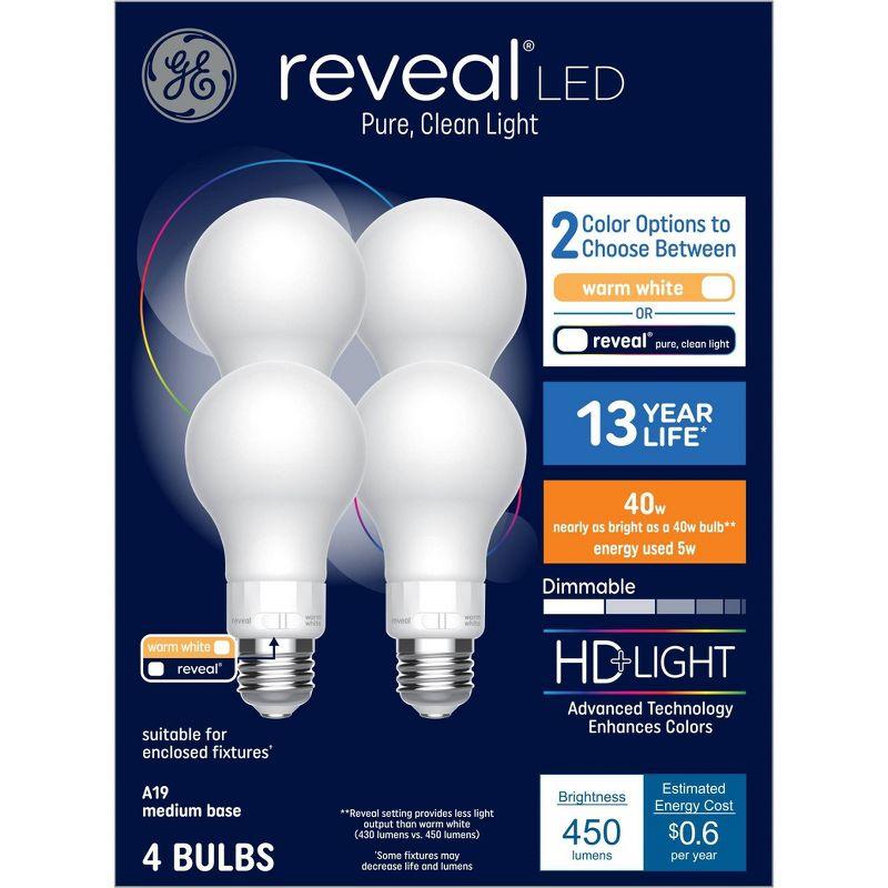GE 4pk 40W Color Select A19 LED Light Bulbs: Warm White, 5W, Dimmable, 3000K, 450 Lumens, E26 Base, 13.7-Year Life