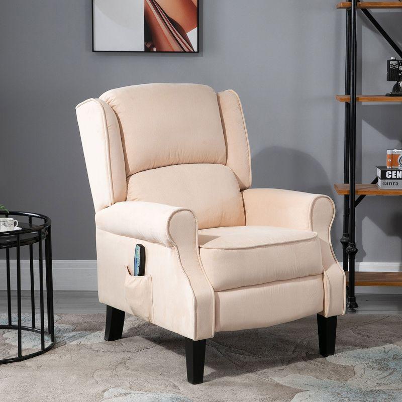 HOMCOM Push Back Heated Vibration Massage Recliner Chair Wingback Accent Sofa with Remote - Cream White