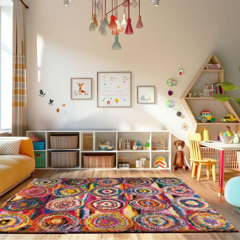 Nuloom Kindra Abstract 4x6 Shag Indoor Area Rug for Living Room Bedroom Dining Room Nursery, Multicolor/Red