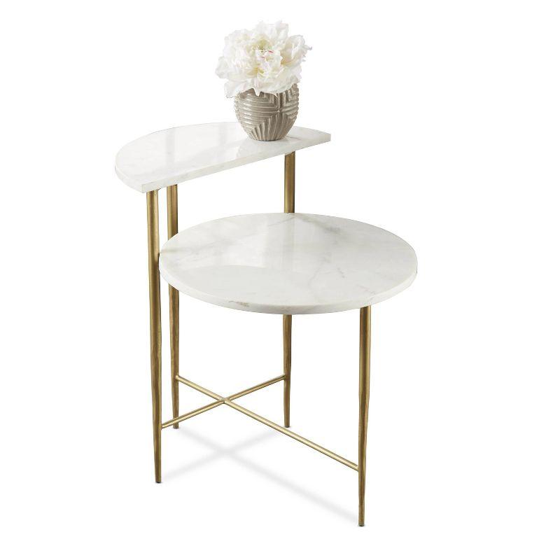 Patna Marble Top Accent Table White/Brass - Steve Silver Co.: Brass-Finish Iron Base, Half-Moon Shelf