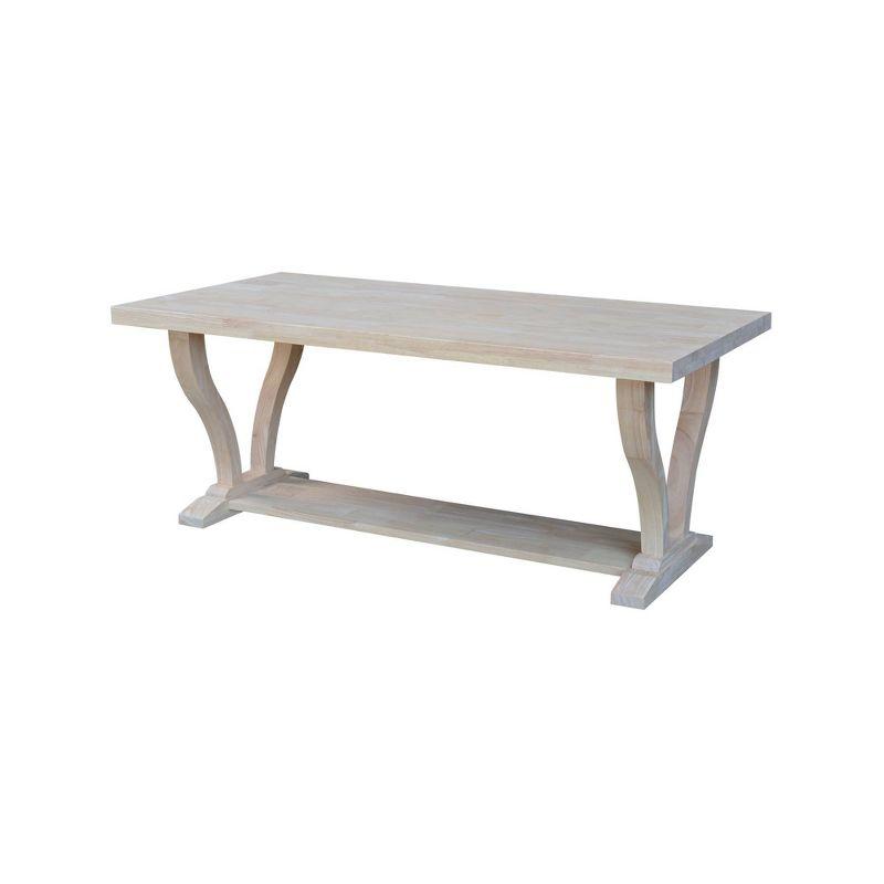 Lacasa Solid Wood Coffee Table Unfinished - International Concepts: Rubberwood, Transitional Style, Fixed Shelf