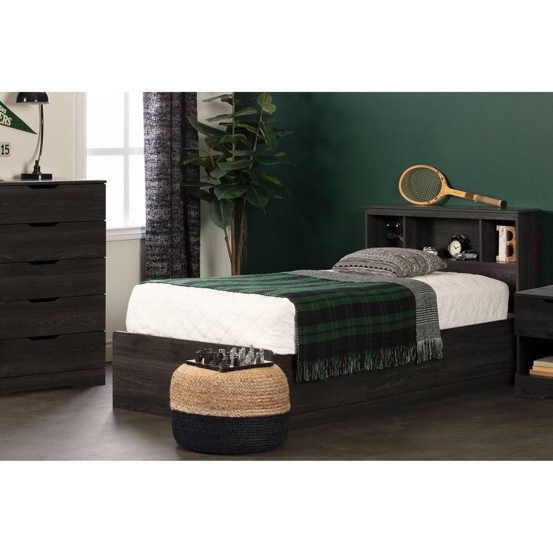 South Shore Twin Holland Bed and Headboard Set Gray Oak: Contemporary Style, 3 Storage Drawers, Bookcase