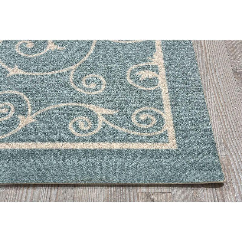 Luxe Light Blue Floral Square Synthetic Easy-Care Outdoor Rug 7'9" x 10'10"