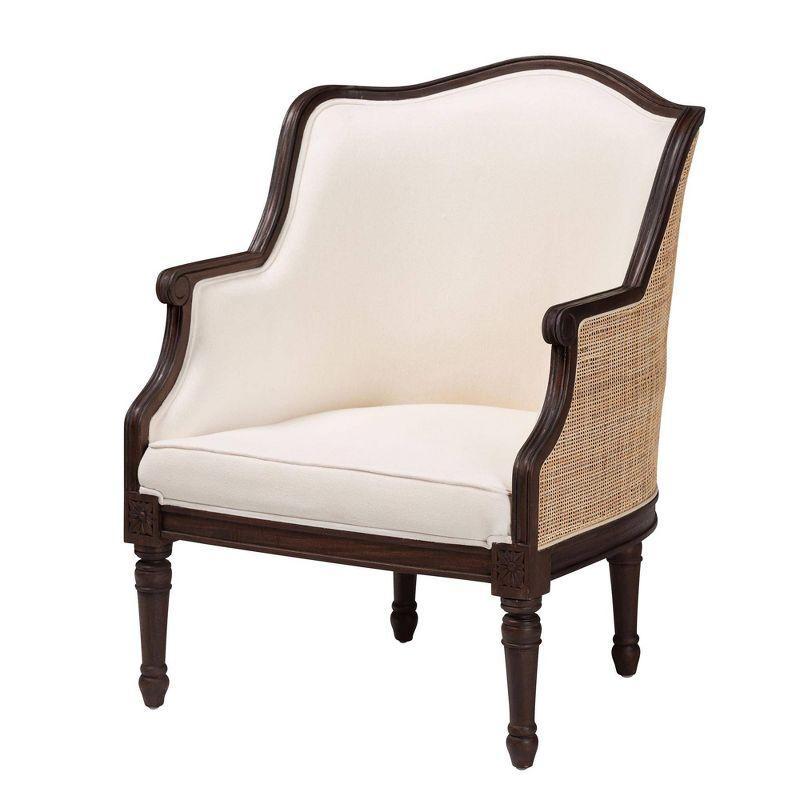 bali & pari Ornella Fabric and Wood Accent Chair Beige/Dark Brown: Polyester Upholstery, Rattan Frame