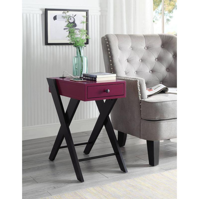 Burgundy Rectangular Side Table with USB Charging Dock and Storage