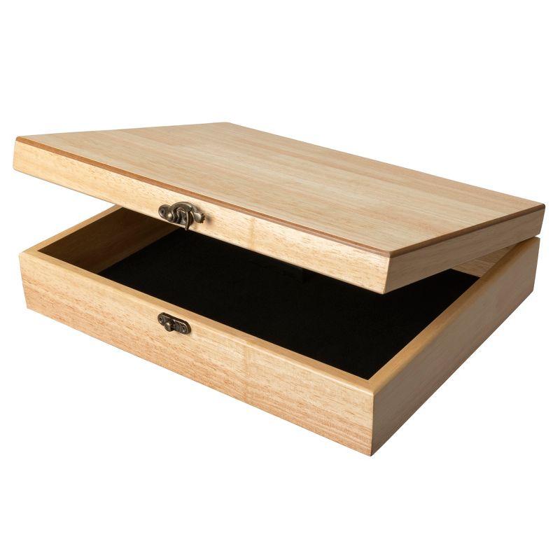 Natural Wood Rectangular Lidded Box with Brass Latch