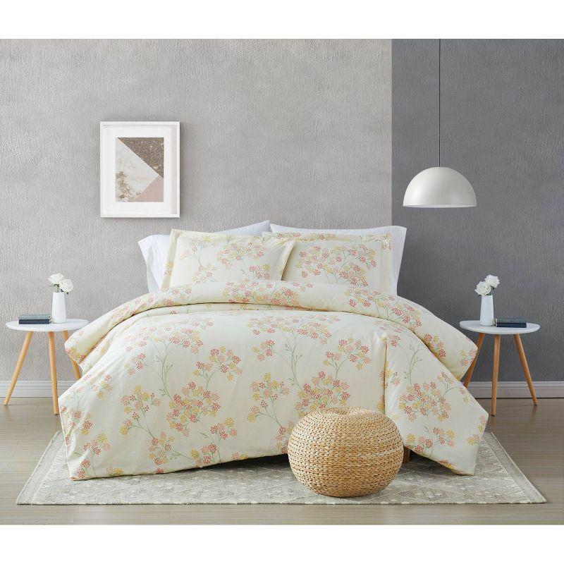 Ivory Cotton Floral Reversible Full Comforter Set