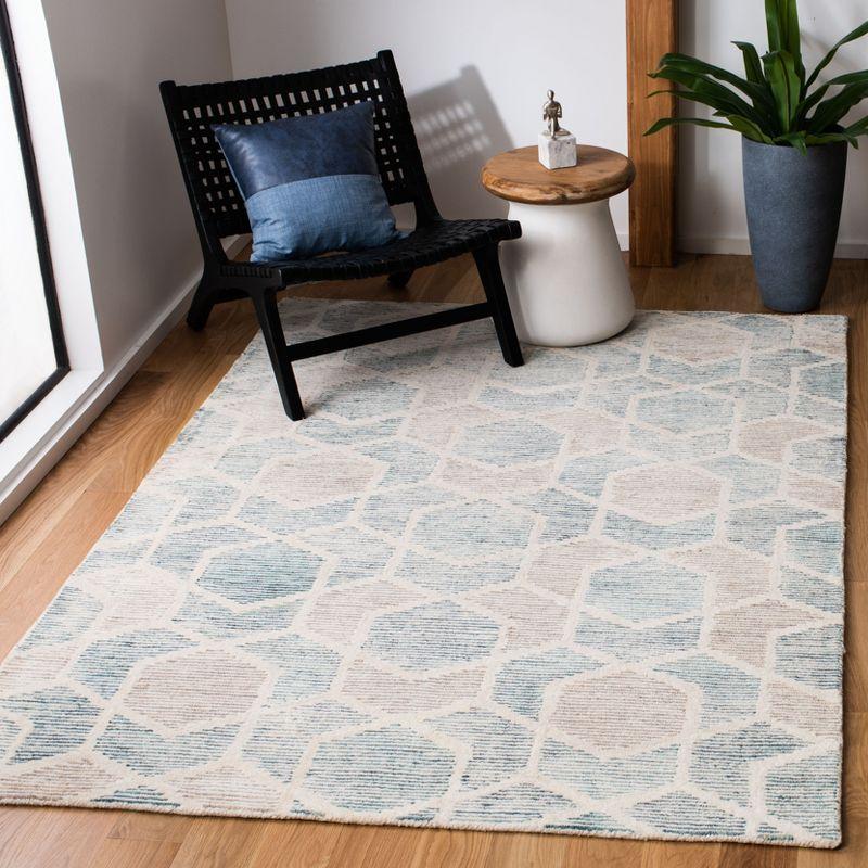 Turquoise and Beige Hand-Tufted Wool Geometric Area Rug 3' x 5'