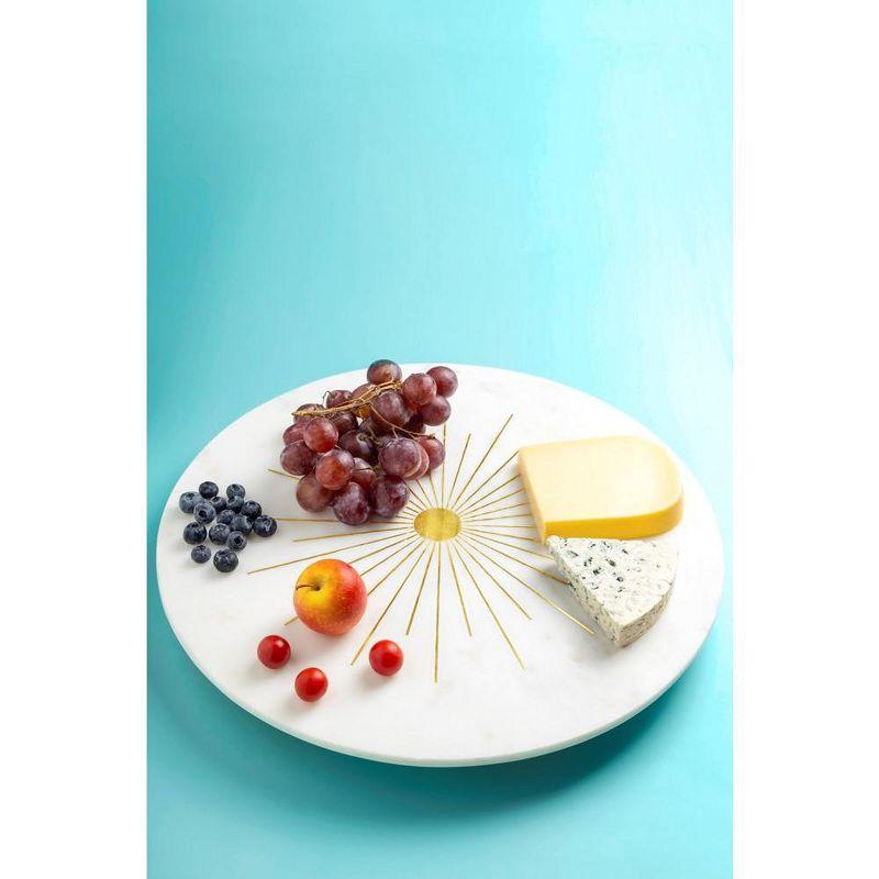 Sunshine White Marble Lazy Susan with Gold Accents