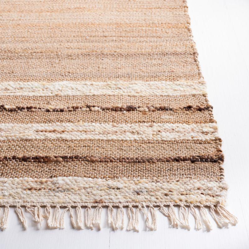 Natural Brown Wool Handwoven Striped Area Rug 3' x 5'