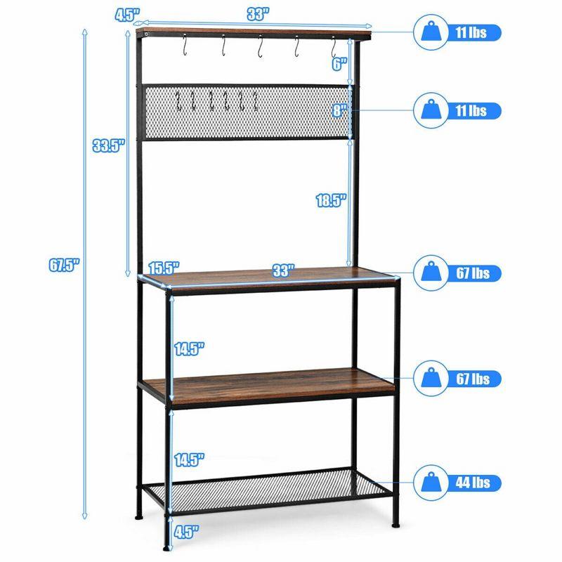 Costway 4-Tier Kitchen Bakers Rack Microwave Oven Stand Industrial w/Hooks & Mesh Panel